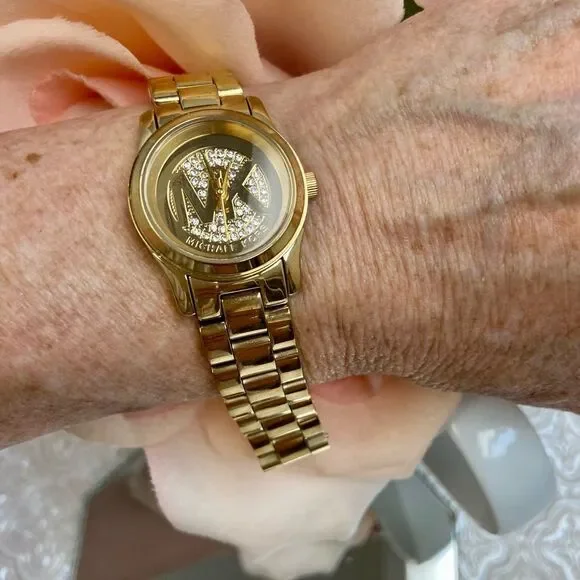 Michael Kors Mini Runway Crystal Accented Dial Gold-Tone Watch